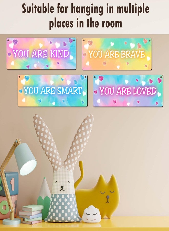 ISOVF 4 Pieces Tie Dye Decor Kids Room Wall Decor Wooden Sign - Motivational Wall Art For Kids Room Nursery Playroom Classroom - You Are Loved Brave Kind Smart(Sign-04) - Image 5